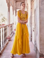 Yellow Pure Georgette Readymade Sharara Choli